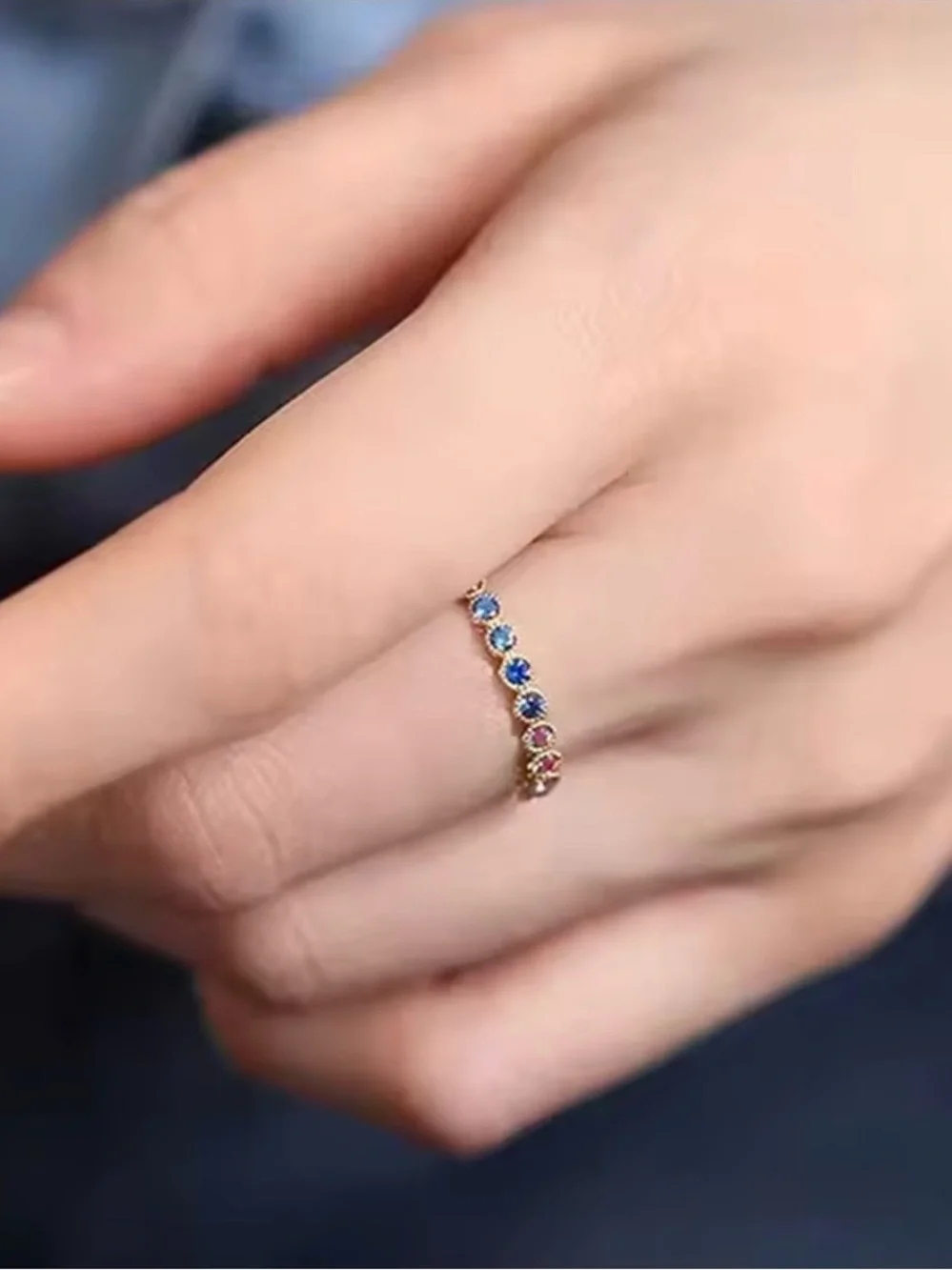 Gold Multicolor Gemstone Eternity Ring NEW